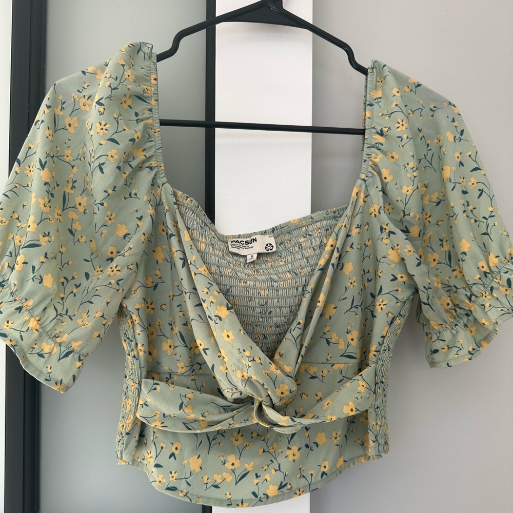 Pacsun Floral Green Blouse